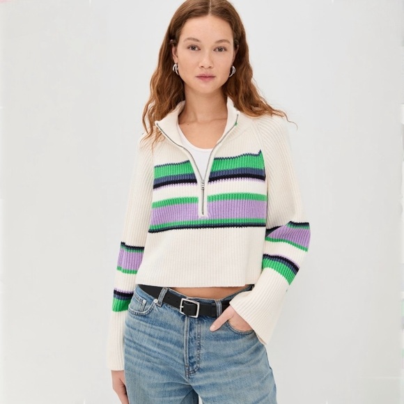 Free People Greta Stripe Half-Zip Mock Neck Sweater Size Large NWT - Picture 13 of 15